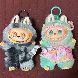 Pair of Kawaii Monster Plush Keychains - Rainbow Eye & Pastel Mint